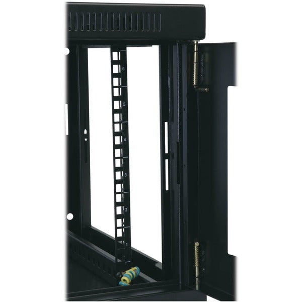 A Tripp Lite 6U Wall Mount Rack Enclosure Server Cabinet Switch Depth Deep with a door.