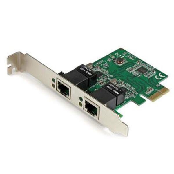 A StarTech.com Dual Port Gigabit PCI Express Server Network Adapter Card - PCIe NIC with two ethernet ports.