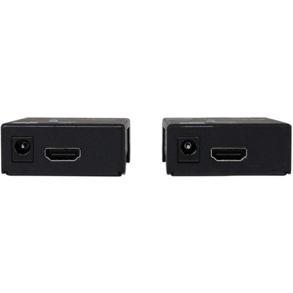 Two StarTech.com HDMI Over CAT5e/CAT6 Extenders with Power Over Cable - 165 ft (50m) on a white background.