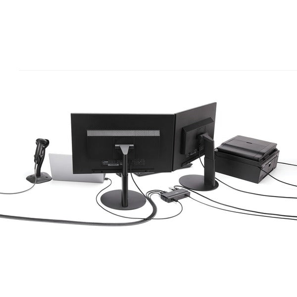 A StarTech.com 7 Port SuperSpeed USB 3.0 Hub - Desktop USB Hub with Power Adapter in black with six ports.