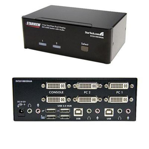 A StarTech.com 2 Port Dual DVI USB KVM Switch w/ Audio &amp; USB Hub and a StarTech.com 2 Port Dual DVI USB KVM Switch w/ Audio &amp; USB Hub.