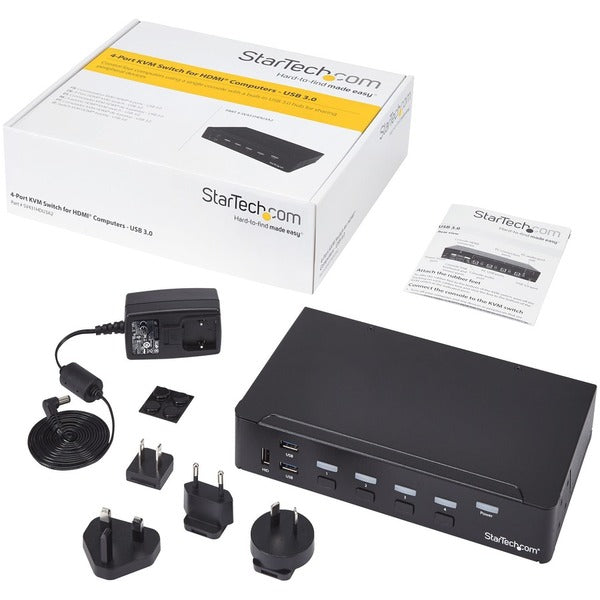 StarTech.com 4-Port HDMI KVM Switch - Built-in USB 3.0 Hub for Peripheral Devices - 1080p HDMI to HDMI adapter.
