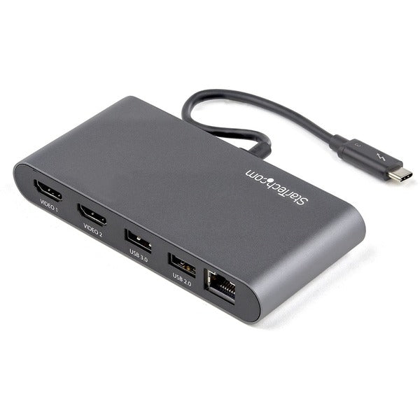 StarTech.com Thunderbolt 3 Mini Dock - Portable Dual Monitor TB3 Laptop Docking Station HDMI 4K 60Hz - 2x USB-A &amp; GbE - 28cm (11") cable to HDMI adapter for docking station and mini dock connectivity.