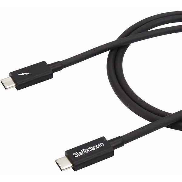 A pair of StarTech.com Thunderbolt 3 Cables - 3 ft / 1m - 4K 60Hz - 20Gbps - USB C to USB C Cable - Thunderbolt 3 USB Type C Charger Cables on a white background.