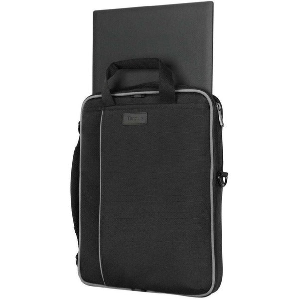 A Targus Grid Essentials TED036GL Carrying Case (Slipcase) for 12" to 14.1" Notebook - Black on a white background.