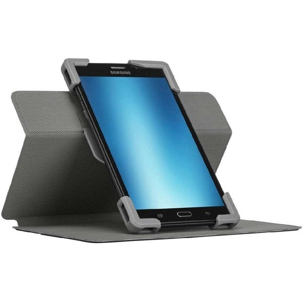 A protective Targus SafeFit THZ784GL Carrying Case (Folio) for 7" to 8.5" Tablet - Black leather tablet case for the iPad Air with shock-absorbing corners.