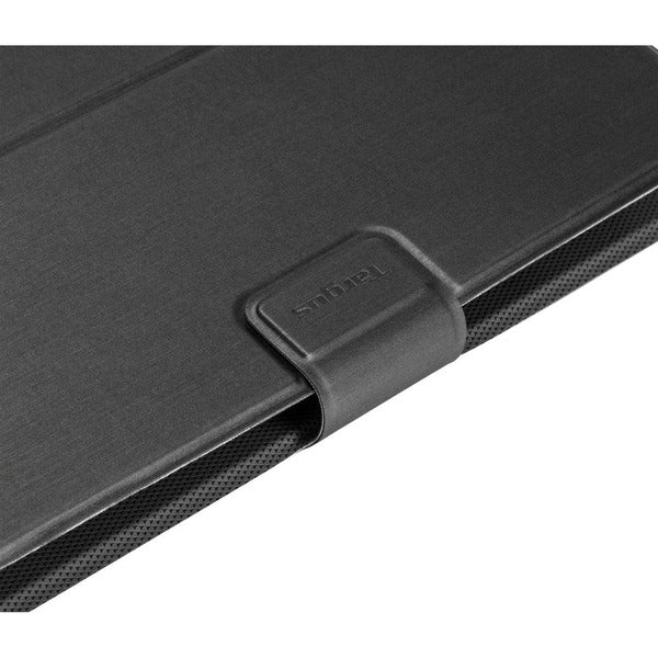 A protective Targus SafeFit THZ784GL Carrying Case (Folio) for 7" to 8.5" Tablet - Black leather tablet case for the iPad Air with shock-absorbing corners.