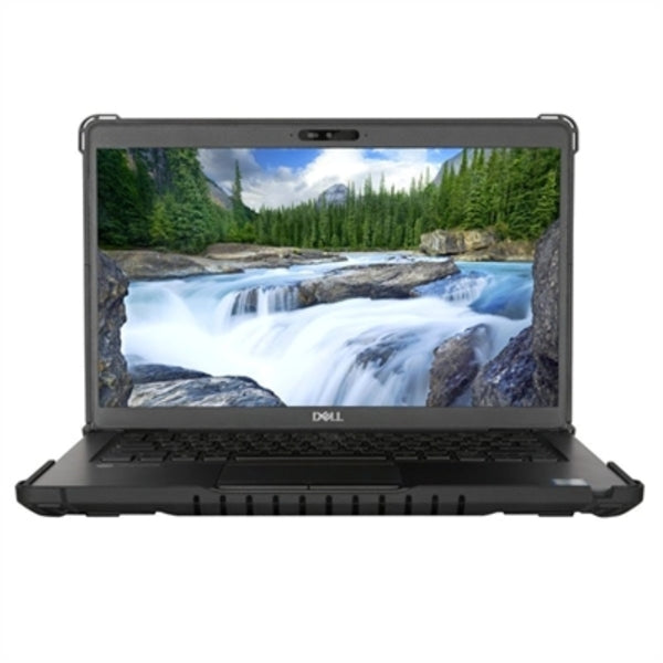 Targus 14" Commercial Grade Form-Fit Cover for Dell Latitude 5410/5400 laptop, featuring a sleek polycarbonate design and a stunning view of a river.