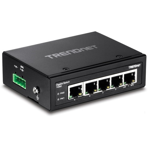 TRENDnet 5-Port Hardened Industrial Gigabit DIN-Rail Switch, 10 Gbps Switching Capacity, IP30 Rated Network Switch (-40 to 167 ?F), DIN-Rail &amp; Wall Mounts Included, Lifetime Protection, Black, TI-G50