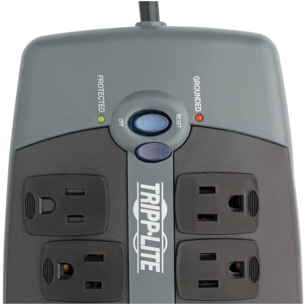 A Tripp Lite Surge Protector 120V 10 Outlet RJ11 Coax 8' Cord 3345 Joule with multiple outlets, surge suppressor and NEMA 5-15R.