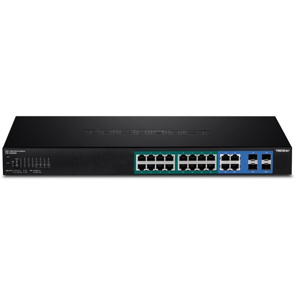 TRENDnet 20-Port Gigabit PoE+ Web Smart PoE+ Switch, 16 x Gigabit PoE+ Ports, 4 x Shared Gigabit Ports, Up To 30W Per Port, 185W Total Power Budget, Rack Mountable, Black, TPE-1620WS