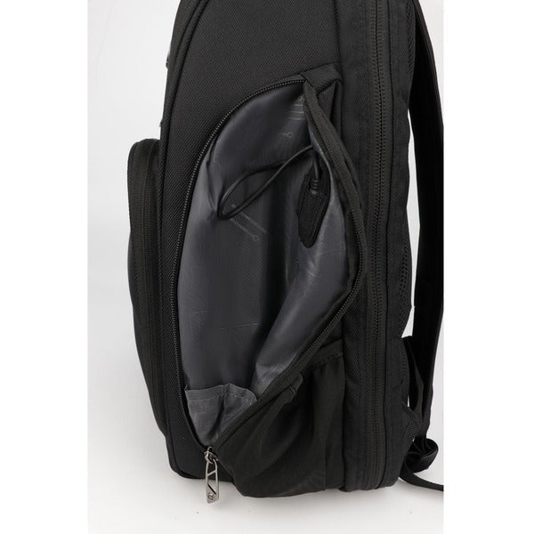 A Swissdigital Design SENSOR TSG4H198-1 Carrying Case (Backpack) for 15.6" to 16" Apple Notebook - Black with a zippered compartment.