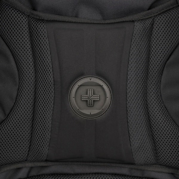 A Swissdigital Design SENSOR TSG4H198-1 Carrying Case (Backpack) for 15.6" to 16" Apple Notebook - Black with a zippered compartment.