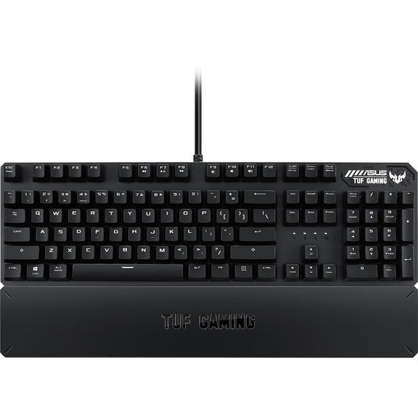 A TUF K3 Gaming Keyboard with colorful keys.