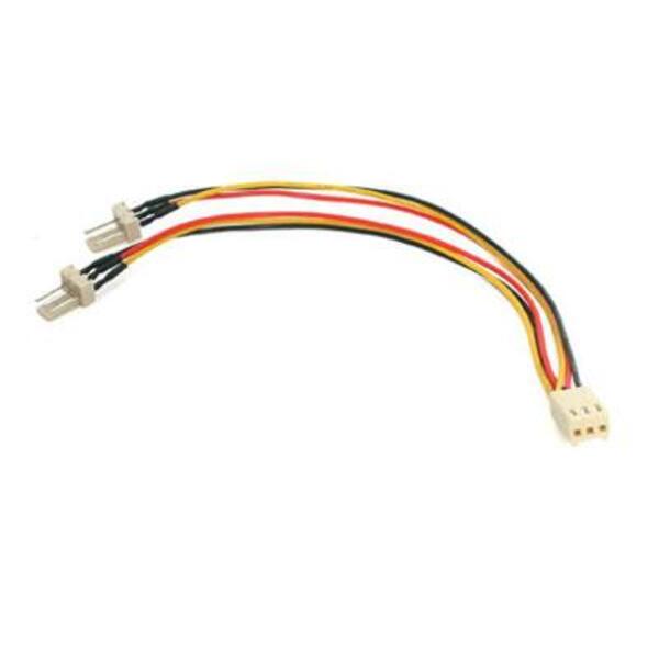 A StarTech.com 6in TX3 Fan Power Splitter Cable with two wires on a white background.