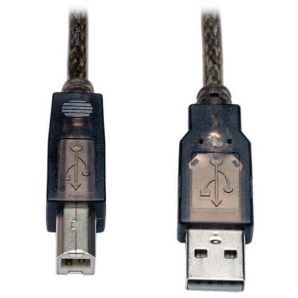 A pair of Tripp Lite 25ft USB 2.0 Hi-Speed Active Repeater Cables USB-A to USB-B M/M on a white background.