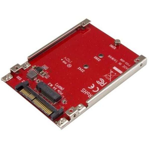 A red StarTech.com M.2 to U.2 Adapter - M.2 Drive to U.2 (SFF-8639) Host Adapter for M.2 PCIe NVMe SSDs - M.2 Drive Adapter - M.2 PCIe SSD Adapter