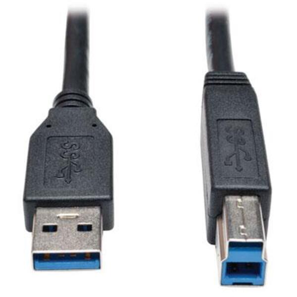 A Tripp Lite 15ft USB 3.2 Gen 1 SuperSpeed Device Cable (AB M/M) Black, 15 ft. (4.57 m) on a white background.