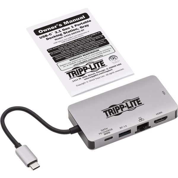 Tripp Lite USB C Docking Station 4k USB Hub HDMI VGA Gbe PD Charging Gray HDMI to usb-c adapter for hdmi-to-usb-c/usb-c.