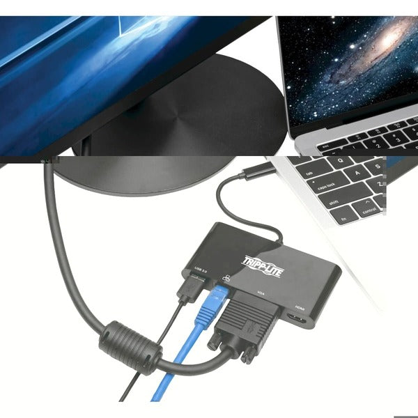 Tripp Lite USB C Docking Station Adapter Converter 4K w/ HDMI, VGA, Gigabit Ethernet, USB-A Hub, Black, Thunderbolt 3 Compatible to Tripp Lite HDMI to VGA adapter for hdmi to vga adapter for hdm.