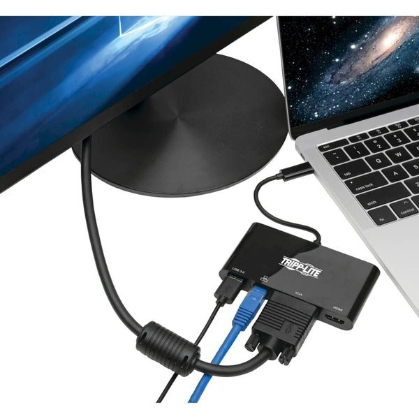 Tripp Lite USB C Docking Station Adapter Converter 4K w/ HDMI, VGA, Gigabit Ethernet, USB-A Hub, Black, Thunderbolt 3 Compatible to Tripp Lite HDMI to VGA adapter for hdmi to vga adapter for hdm.