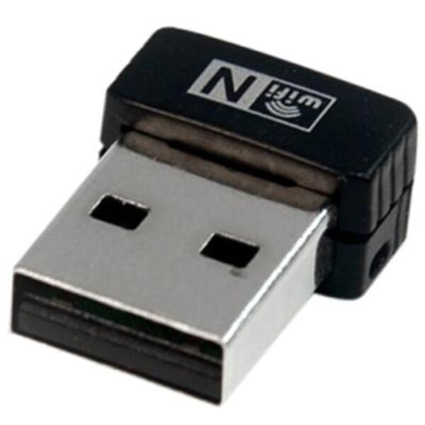 A StarTech.com USB 150Mbps Mini Wireless N Network Adapter - 802.11n/g 1T1R with the word nim on it.