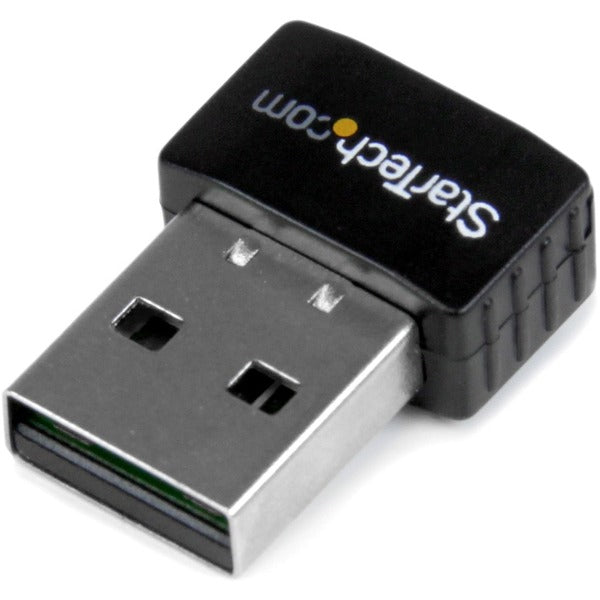 A black StarTech.com USB 2.0 300 Mbps Mini Wireless-N Network Adapter - 802.11n 2T2R WiFi Adapter on a white background.