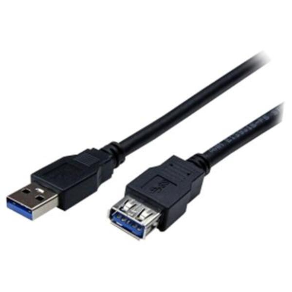 Two StarTech.com 1m Black SuperSpeed USB 3.0 Extension Cables, male to female, connected to each other to create a SuperSpeed connection.