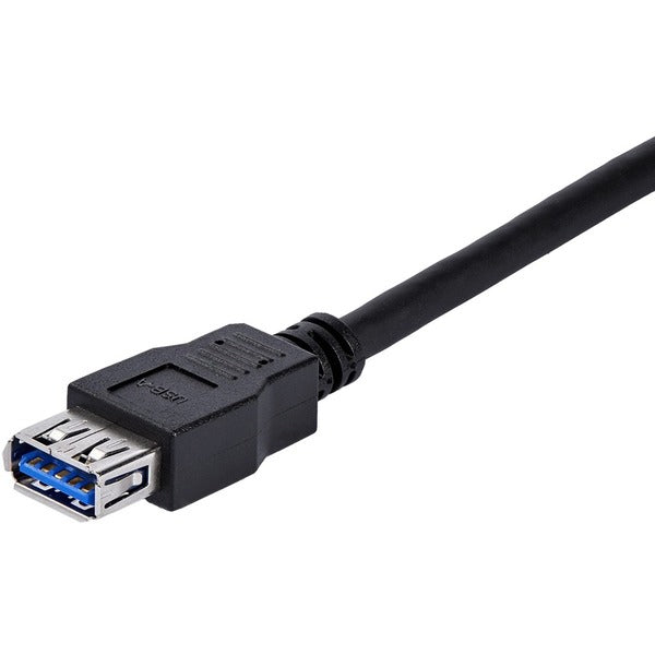 Two StarTech.com 1m Black SuperSpeed USB 3.0 Extension Cables, male to female, connected to each other to create a SuperSpeed connection.
