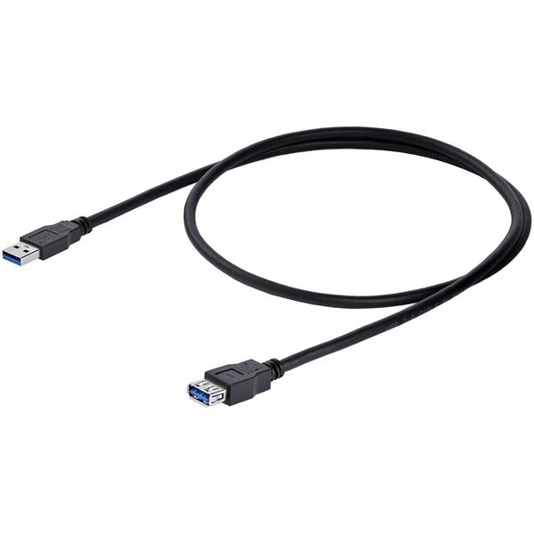 Two StarTech.com 1m Black SuperSpeed USB 3.0 Extension Cables, male to female, connected to each other to create a SuperSpeed connection.