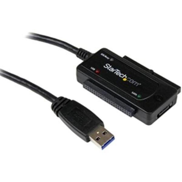 A StarTech.com USB 3.0 to SATA or IDE Hard Drive Adapter Converter connected to a computer.