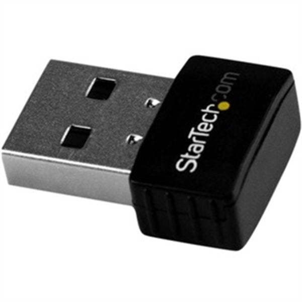 A black StarTech.com USB WiFi Adapter - AC600 - Dual-Band Nano USB Wireless Network Adapter - 1T1R 802.11ac Wi-Fi Adapter - 2.4GHz / 5GHz with the word startech on it.