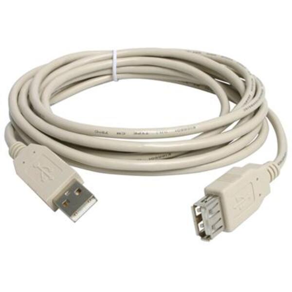A beige StarTech.com 10ft USB 2.0 Extension Cable A to A - M/F connected to a computer.