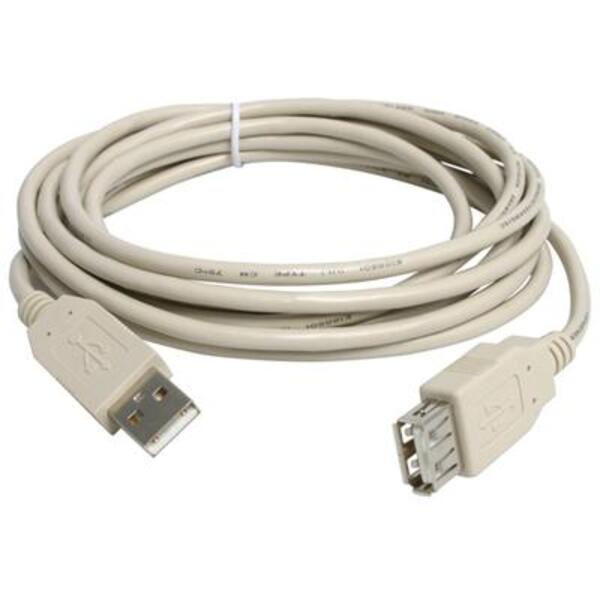A beige StarTech.com 6 ft USB 2.0 Extension Cable A to A - M/F connected to a computer.