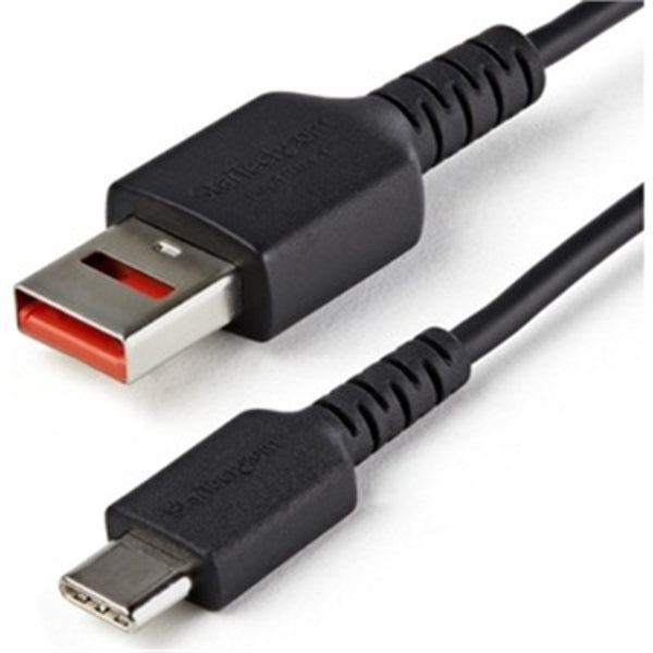 A black StarTech.com 3ft (1m) Secure Charging Cable connected to a white background.