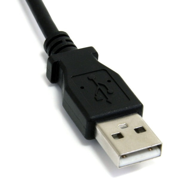 A black StarTech.com 6 ft Smart UPS Replacement USB Cable AP9827 connected to a computer with an RJ-45 male connector.