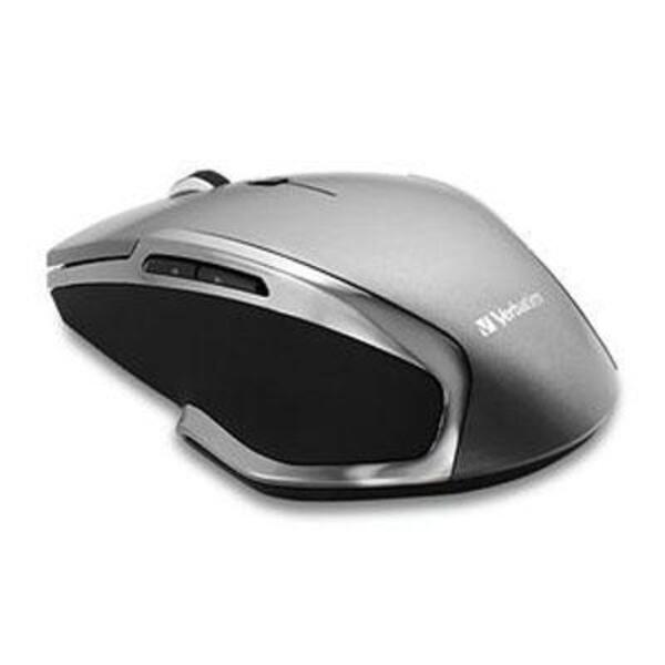 A Verbatim Wireless Notebook 6-Button Deluxe Blue LED Mouse - Graphite on a white background.