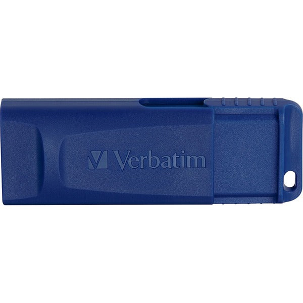 A Verbatim 64GB USB Flash Drive - Blue with the words mitchell tv on it.