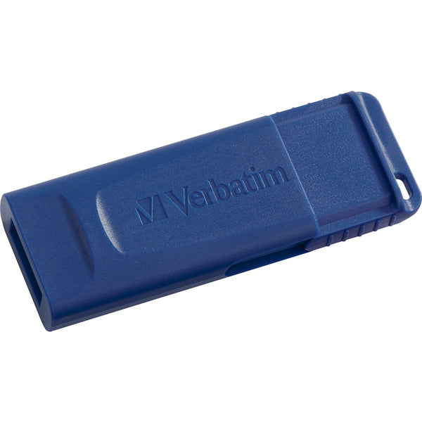 A Verbatim 64GB USB Flash Drive - Blue with the words mitchell tv on it.