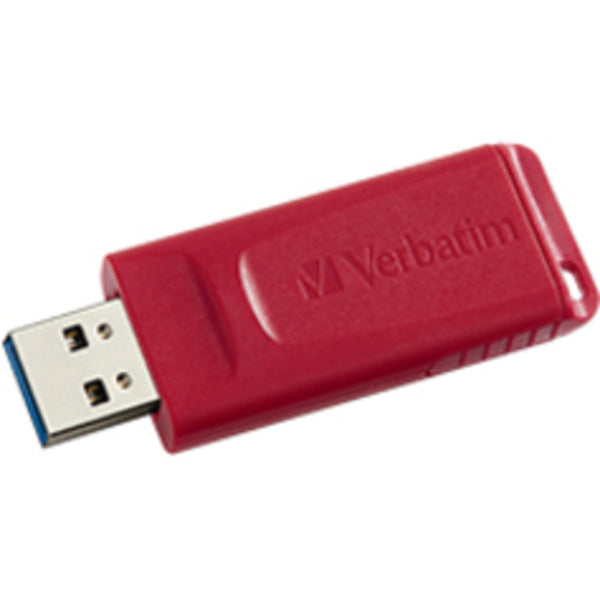 A Verbatim 16GB Store 'n' Go USB Flash Drive - 4pk - Red, Green, Blue, Black on a white background.