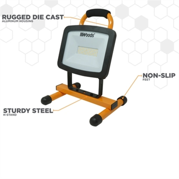 An image of a Southwire Woods Portable LED Work Light on a stand.