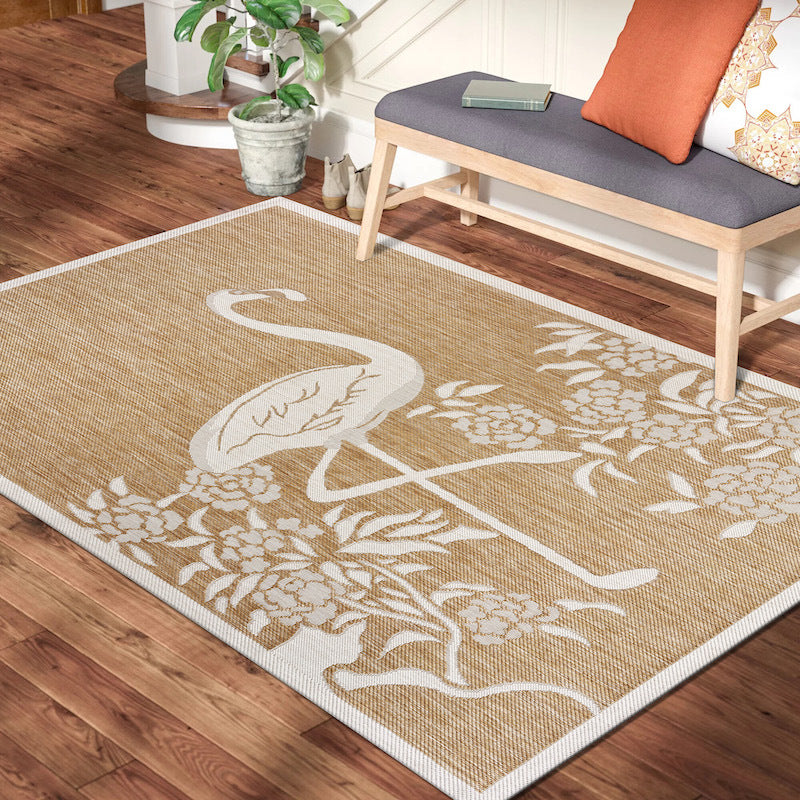 Embroidered palm trees on a Home Decor Indoor/Outdoor Accent Rug Natural Stylish Classic Pattern Design background.