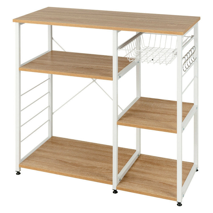 A compact and versatile Home Kitchen Baker's Rack Microwave And Food Industrial Shelf featuring adjustable foot pads for added stability.