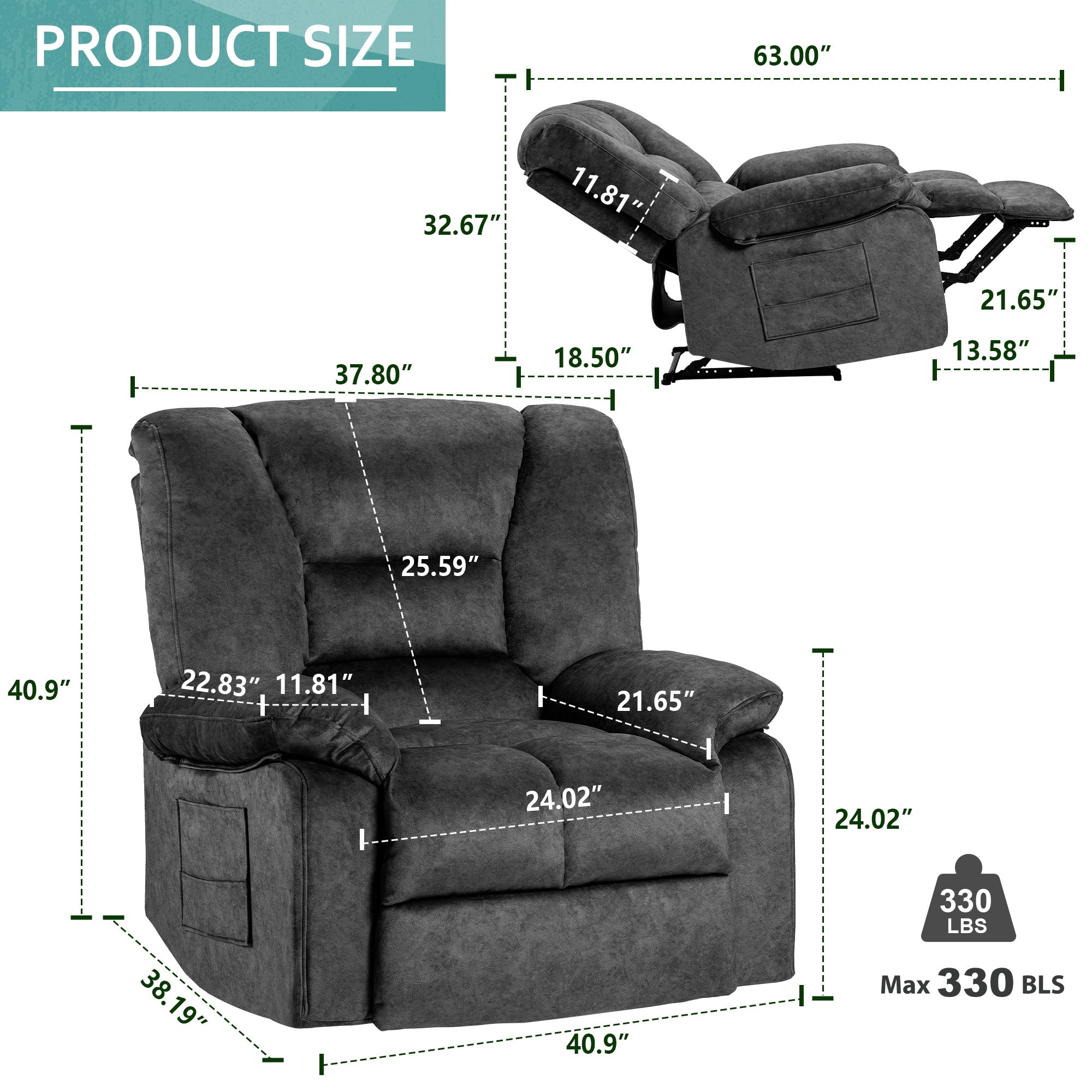 Oversized Recliner Chair Sofa with Massage and Heating.