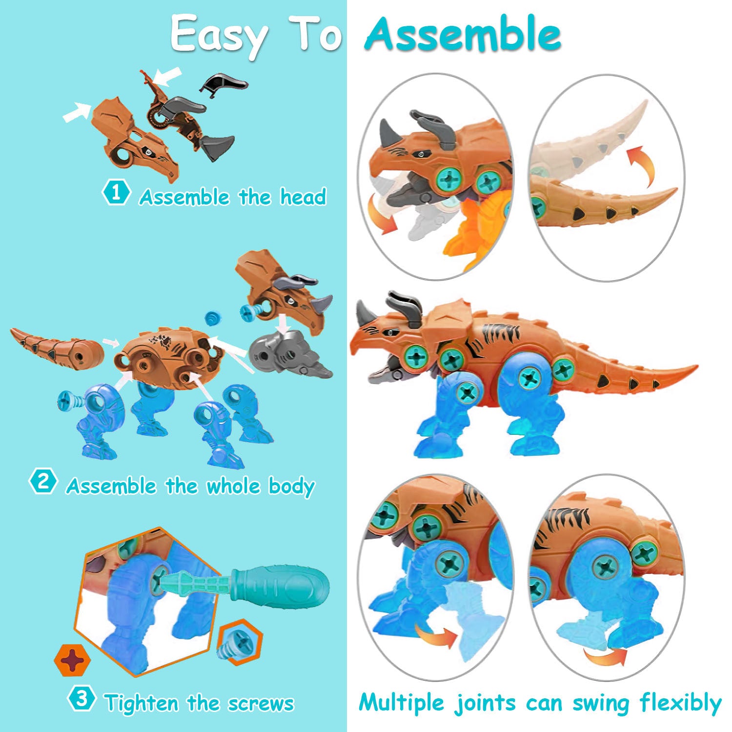 A set of Take Apart Dinosaur Toys DIY Dinosaur Construction Building Block Assembly Toys with Electric Drill for Kids 3 to 7 Year Old with safe materials.