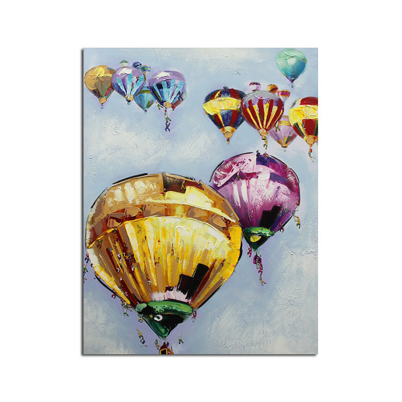 Ha's Art Top Selling Handmade Abstract Oil Painting Wall Art Modern Minimalist Hot Air Balloon Picture Canvas Home Decor For Living Room Bedroom No Frame with textured, vibrant hues hand painted on a canvas, depicted in an impressionistic style with visible brush strokes.