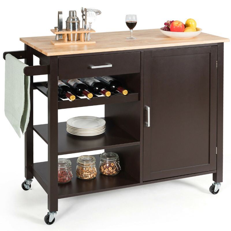 A waterproof Rolling Storage Cabinet Kitchen Cart For Home And Bar Commercial Usage with spacious shelves and bread on it.