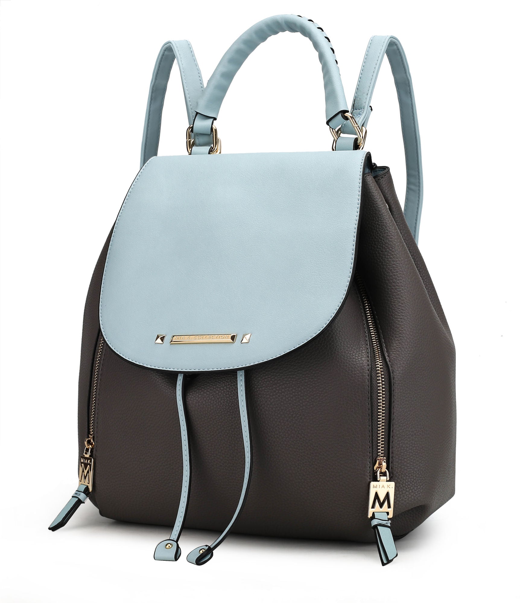 A brown and beige MKF Collection Kimberly Backpack Vegan Leather Women by Mia k with zippers.