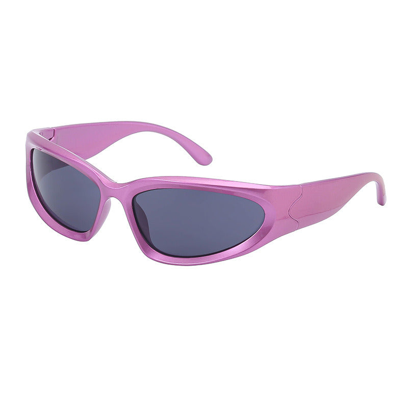 Pink New Amazon Explosive Personality Cycling Sports Sunglasses with a sleek design and dark tinted lenses, displayed on a plain white background.