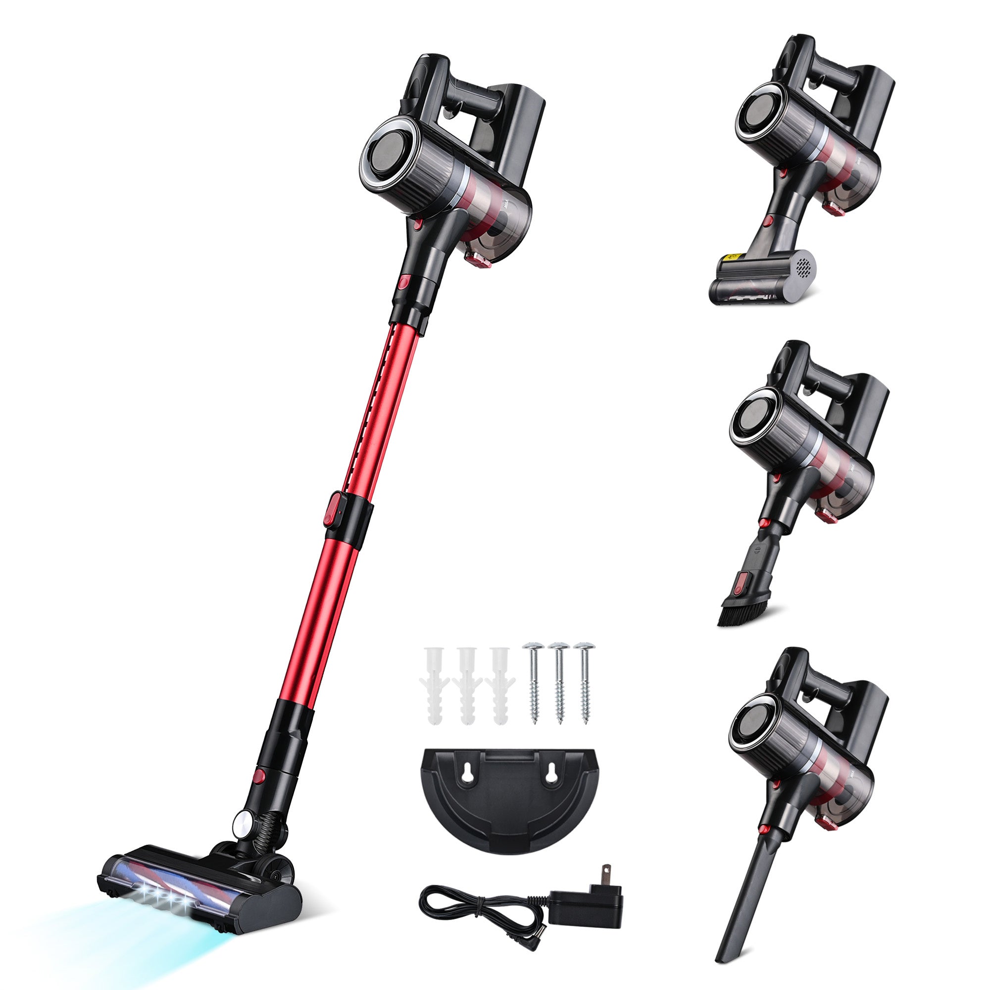 A whall 25kPa Suction 4 in 1 Foldable Cordless Stick Vacuum Cleaner with different attachments.